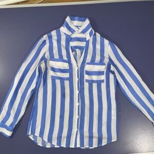New York & Company women’s  Blue and White Striped Button-Down Shirt